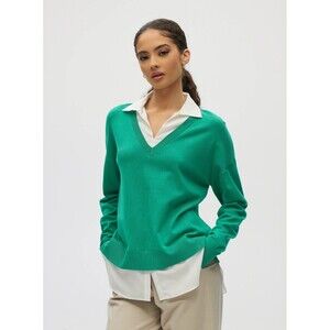 NEW Hilary Radley Green V Neck Sweater Top Womens Blouse S